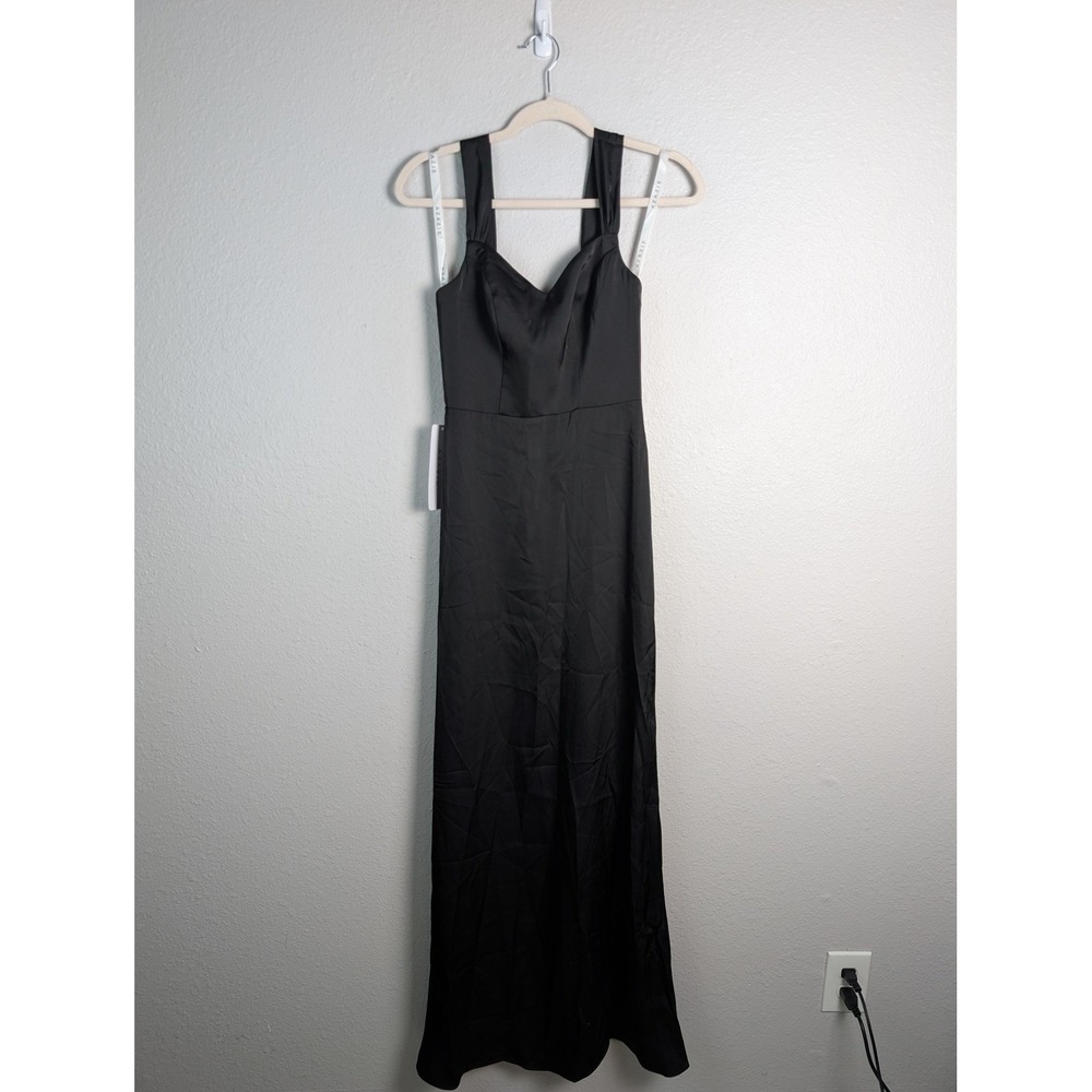 AZAZIE Black Satin Sheath Maxi Dress Womens SIZE 0 Sweetheart Denice‎ Lined